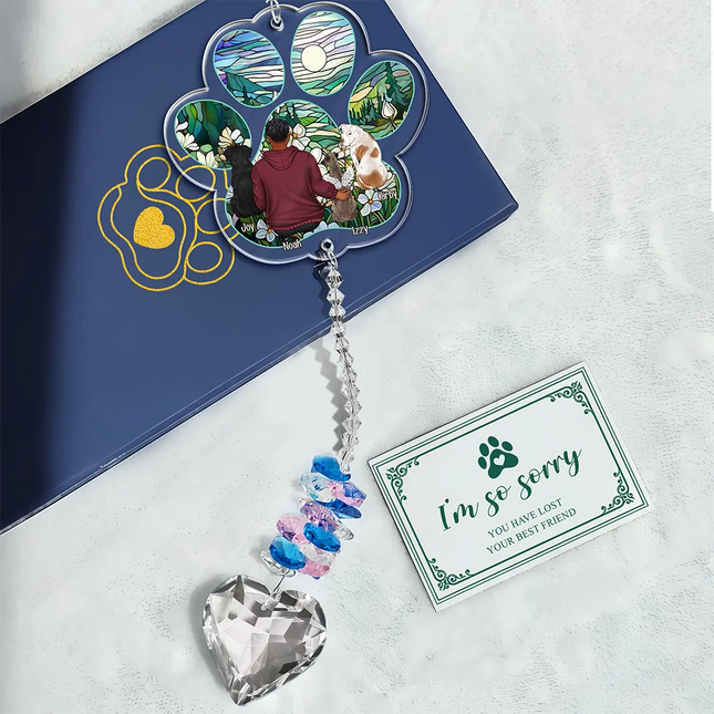 Sympathy Pet Memorial Back View Sorry You Have Lost - Personalized Heart Crystal Suncatcher