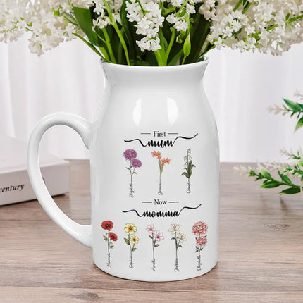 First Mom Now Grandma Birth Flowers - Personalized Ceramic Flower Vase