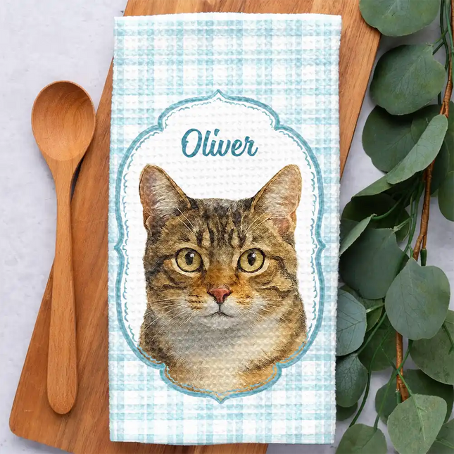 Custom Photo Watercolor Dog Cat Pet Portrait Vintage - Personalized Kitchen Towel