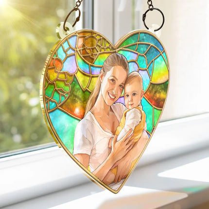 Custom Photo Stained Glass Portrait Mom Grandma Parents Family - Personalized Window Hanging Suncatcher Ornament