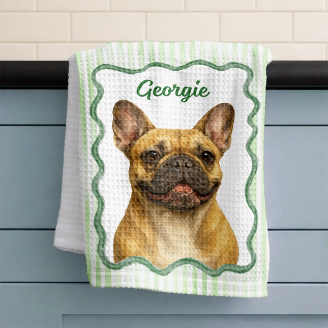 Custom Photo Watercolor Dog Cat Pet Portrait Vintage - Personalized Kitchen Towel