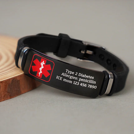 Emergency Medical Alert Band - Personalized Engraved Bracelet