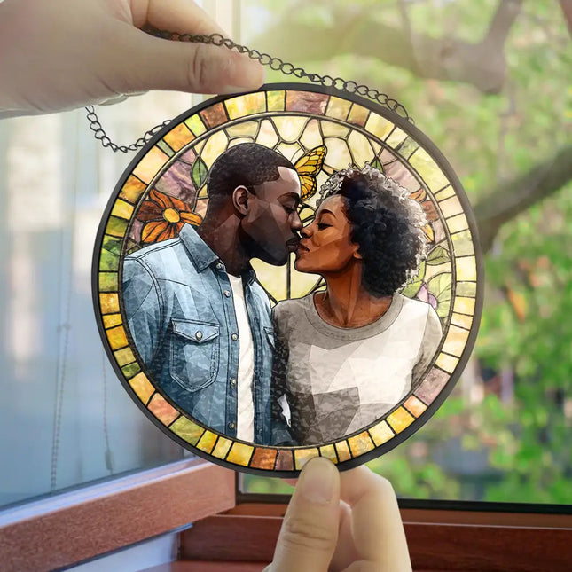 Custom Photo Stained Glass Portrait Mom Grandma Parents Family - Personalized Stained Glass Window Hanging Suncatcher