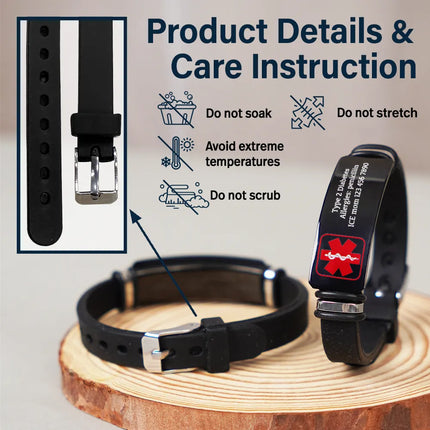 Emergency Medical Alert Band - Personalized Engraved Bracelet