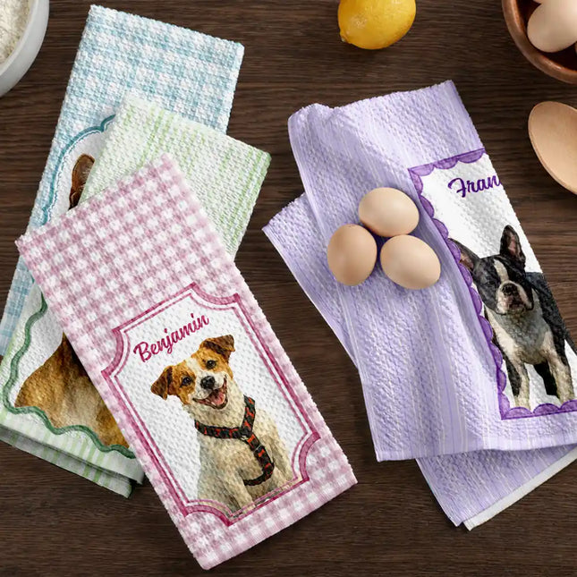 Custom Photo Watercolor Dog Cat Pet Portrait Vintage - Personalized Kitchen Towel