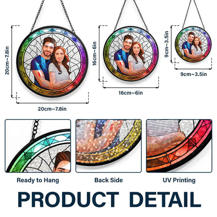Custom Photo Portrait Couple Family - Personalized Stained Glass Window Hanging Suncatcher