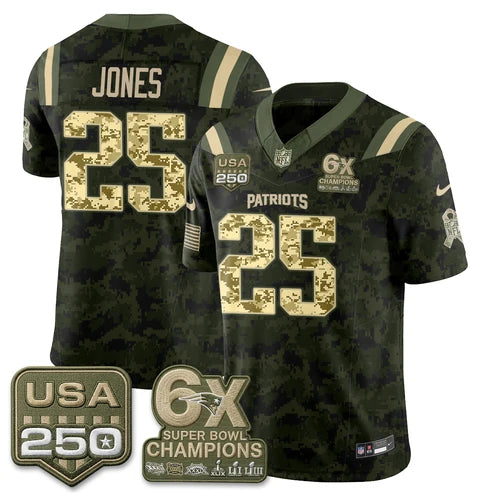 Marcus Jones New England Patriots 2026 Salute to Service Edition Vapor Jersey - Camo