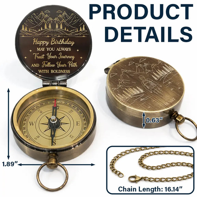 May You Always Trust Your Journey - Personalized Engraved Brass Compass