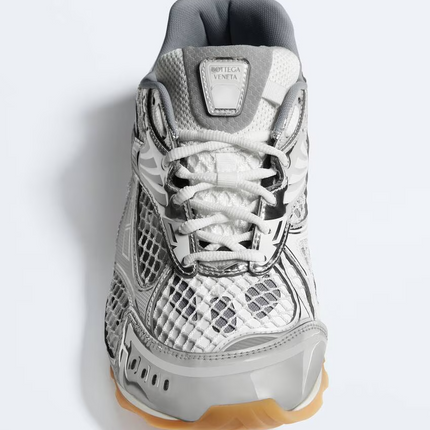 Men’s Bottega Veneta Orbit Flash Suede-Trimmed Silver Sneakers