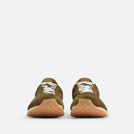 Men’s Bottega Veneta Orbit Flash Suede-Trimmed Olive Oil Sneakers