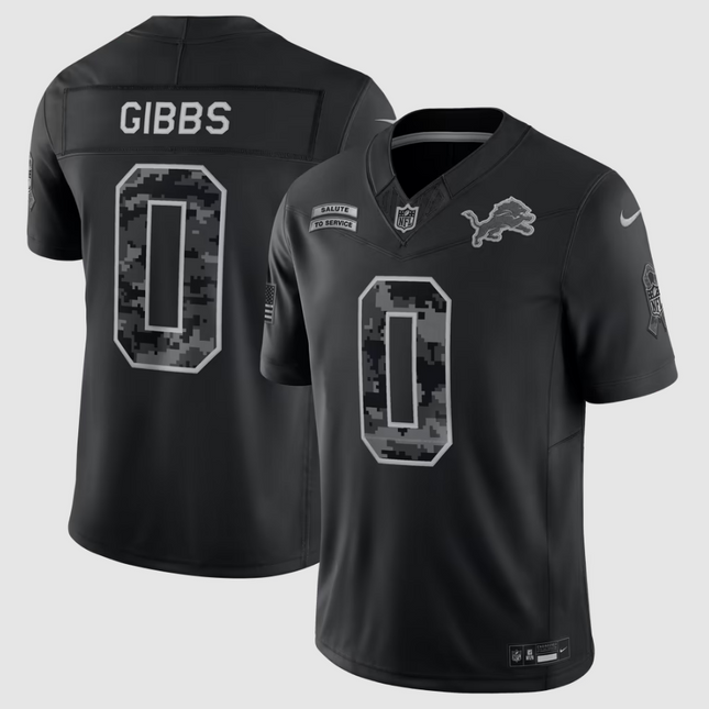 Jahmyr Gibbs Detroit Lions 2026 Salute to Service Stitched Limited Jersey - Black