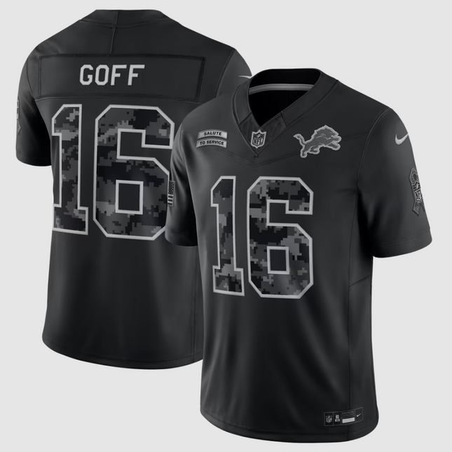 Jared Goff Detroit Lions 2026 Salute to Service Stitched Limited Jersey - Black