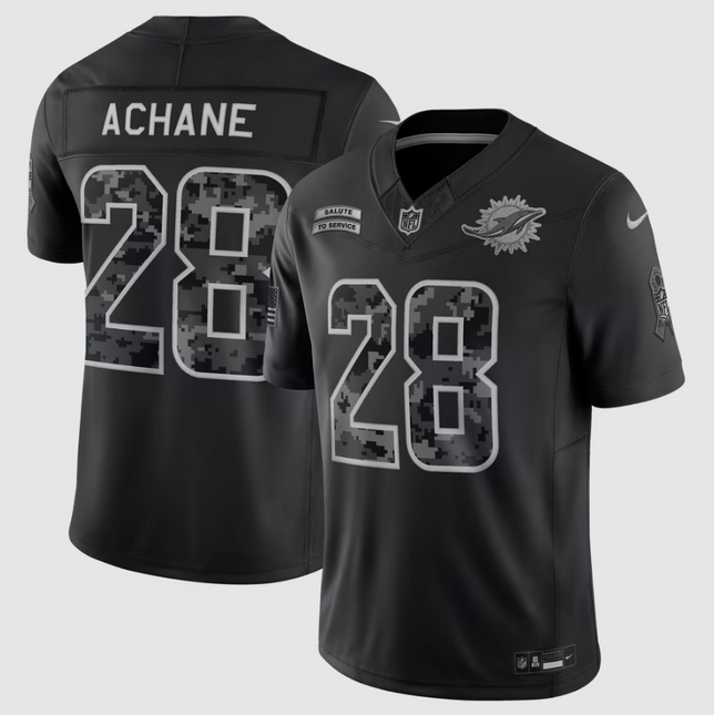 De’Von Achane Miami Dolphins 2026 Salute to Service Stitched Limited Jersey - Black