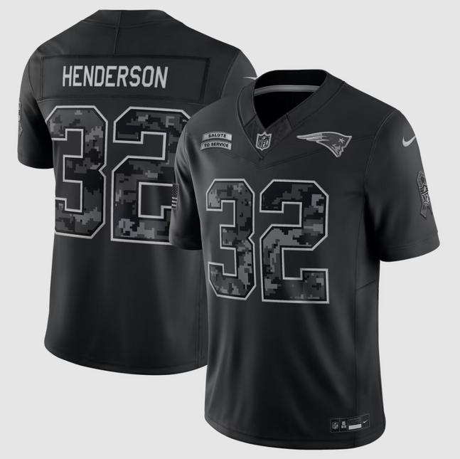 TreVeyon Henderson New England Patriots 2026 Salute to Service Stitched Limited Jersey - Black