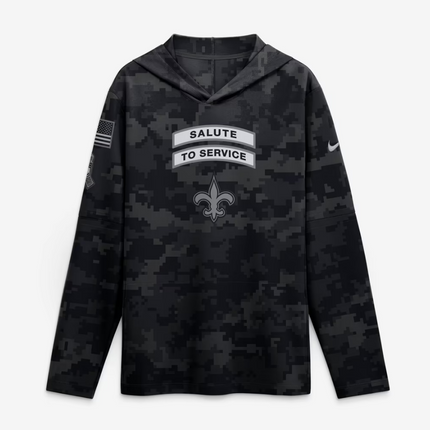 New Orleans Saints 2026 Salute to Service Sideline Lightweight Hooded Dri-FIT Long Sleeve Top - Black