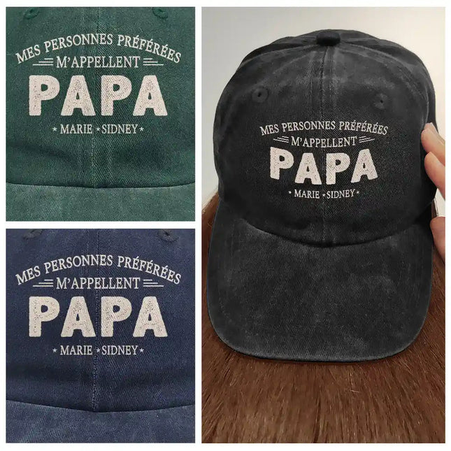 Mes Personnes Préférées M’Appellent Papa - Casquette En Denim Vintage Délavé Personnalisée