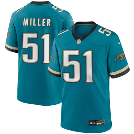 Ventrell Miller Jacksonville Jaguars 2026 Throwback Game Jersey - Teal Prowler