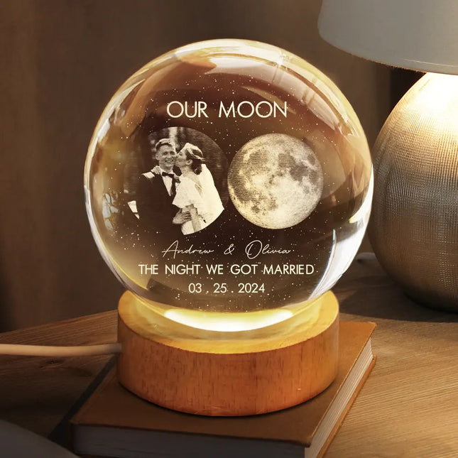 Custom Photo Moon Phase The Beginning Of Our Forever - Personalized Crystal Globe Lamp