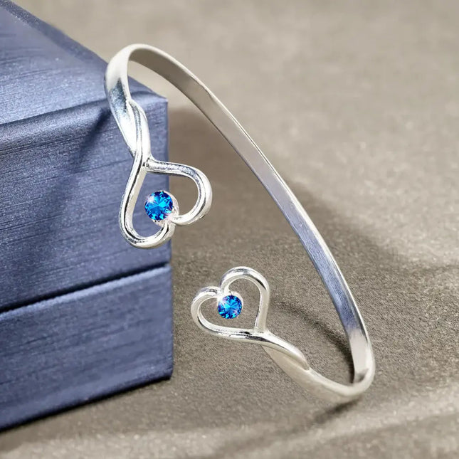 Mother And Daughter Will Always Be Connected By Heart - Personalized Gem Heart Cuff Bracelet