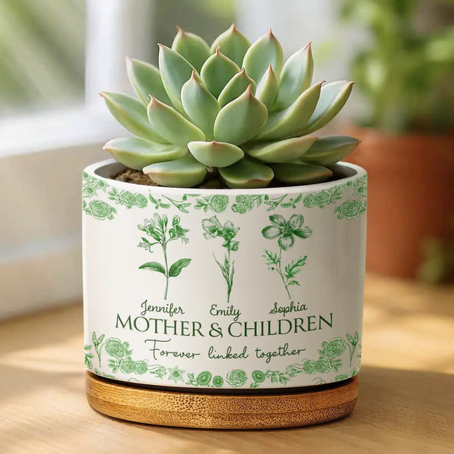 Mother & Daughters Forever Linked Together - Personalized Ceramic Plant Pot