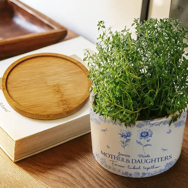 Mother & Daughters Forever Linked Together - Personalized Ceramic Plant Pot