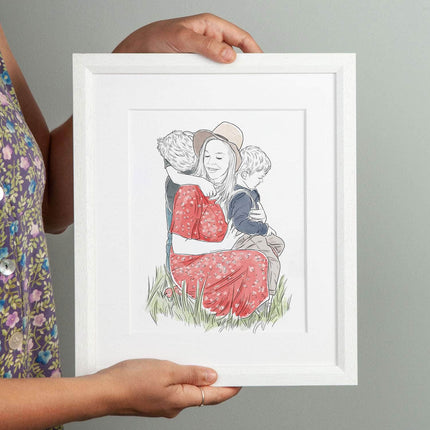Mummy and Me Line Portrait - Custom Portrait Art
