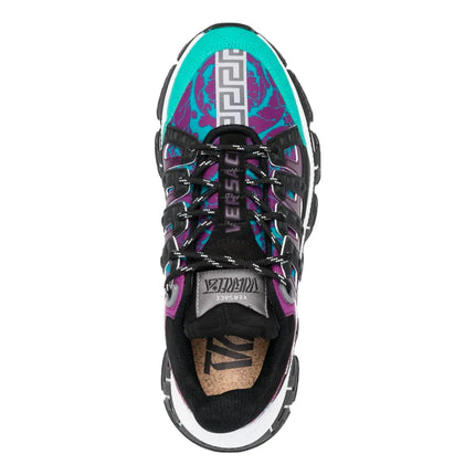 Men's Versace Men's Trigreca Lace Up Barocco Print Teal Nero Plum Sneakers