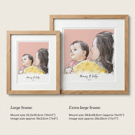 Mummy and Me Colour Block People Line Portrait - Custom Portrait Art