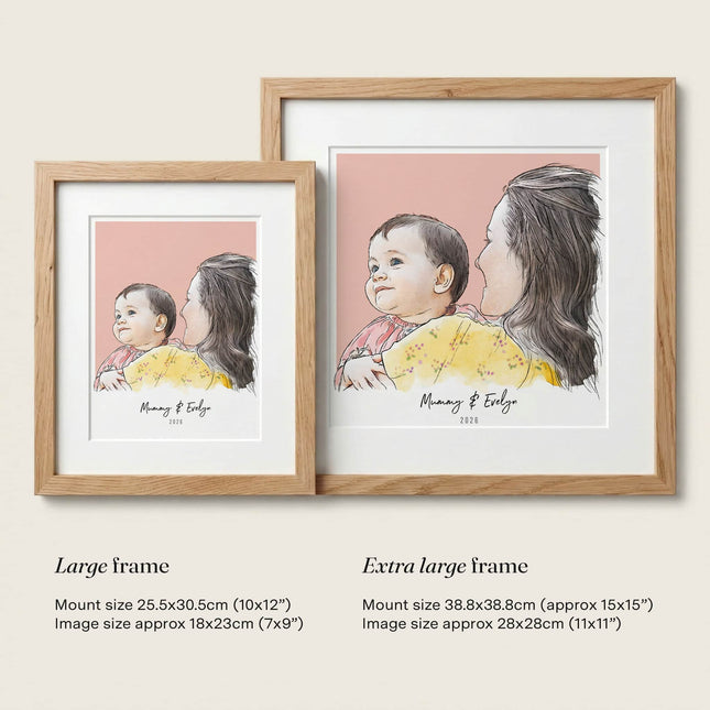 Mummy and Me Colour Block People Line Portrait - Custom Portrait Art