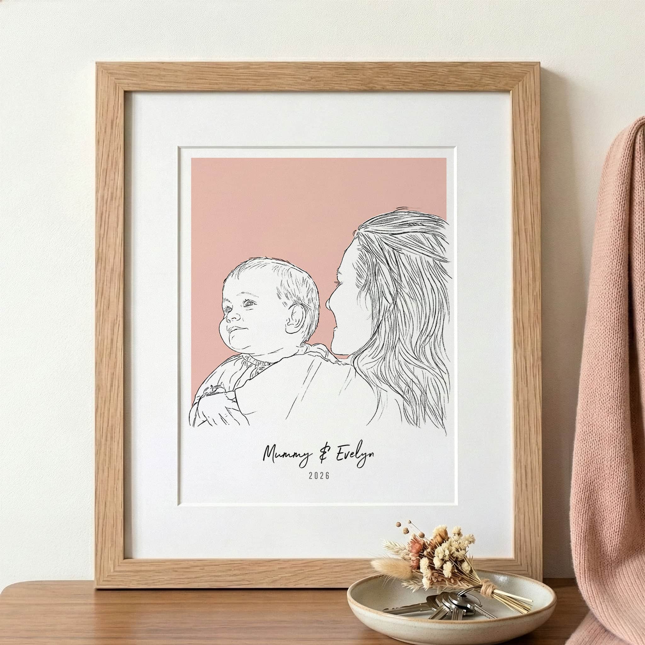 Mummy and Me Colour Block People Line Portrait - Custom Portrait Art