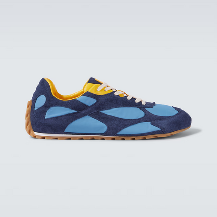 Men’s Bottega Veneta Orbit Flash Suede-Trimmed Blue Sneakers