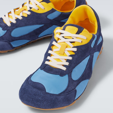 Men’s Bottega Veneta Orbit Flash Suede-Trimmed Blue Sneakers