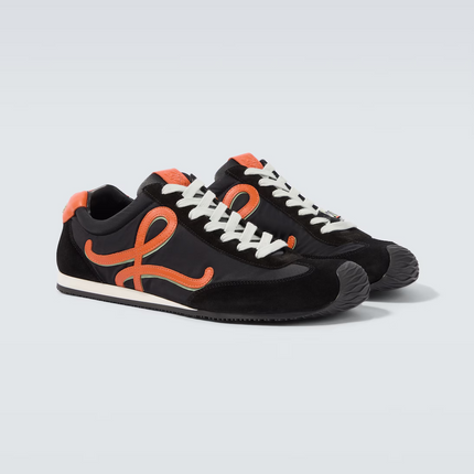 Men' Loewe Ballet Runner 2.0 In Nylon And Calfskin Black Orange Pale Green Sneaker