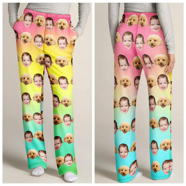 Custom Photo Family Kid Pet Funny Face Custom Bright Festive Color - Personalized Pajama Pants