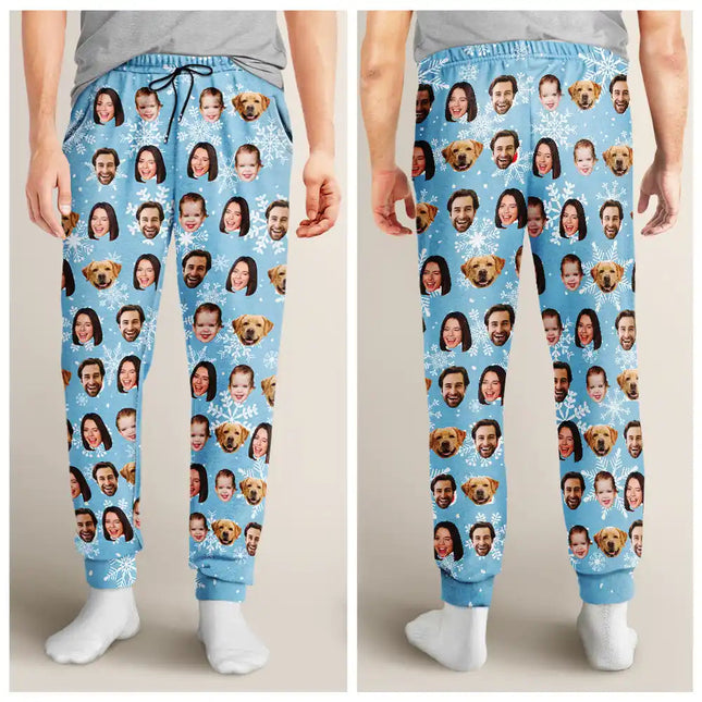 Custom Photo Family Kid Pet Funny Face Custom Bright Festive Color - Personalized Pajama Pants
