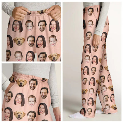Custom Photo Family Kid Pet Funny Face Custom Bright Festive Color - Personalized Pajama Pants