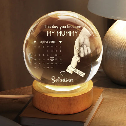 Calendar Our First Mother's Day Father's Day The Day You Became My Mom Dad - Personalized Crystal Globe Lamp