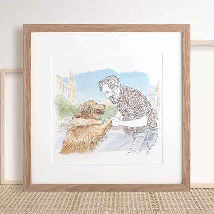 My pet and me line portrait - Custom Portrait Art