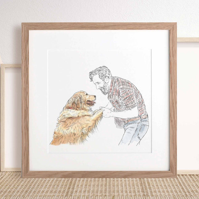 My pet and me line portrait - Custom Portrait Art