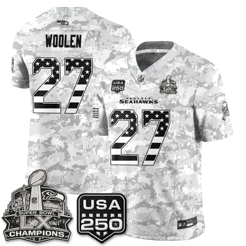 Riq Woolen Seattle Seahawks 2026 Salute to Service Edition Vapor Jersey - Arctic Camo