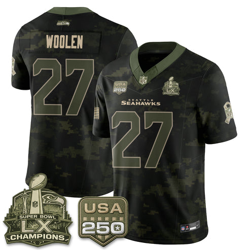 Riq Woolen Seattle Seahawks 2026 Salute to Service Edition Vapor Jersey - Camo