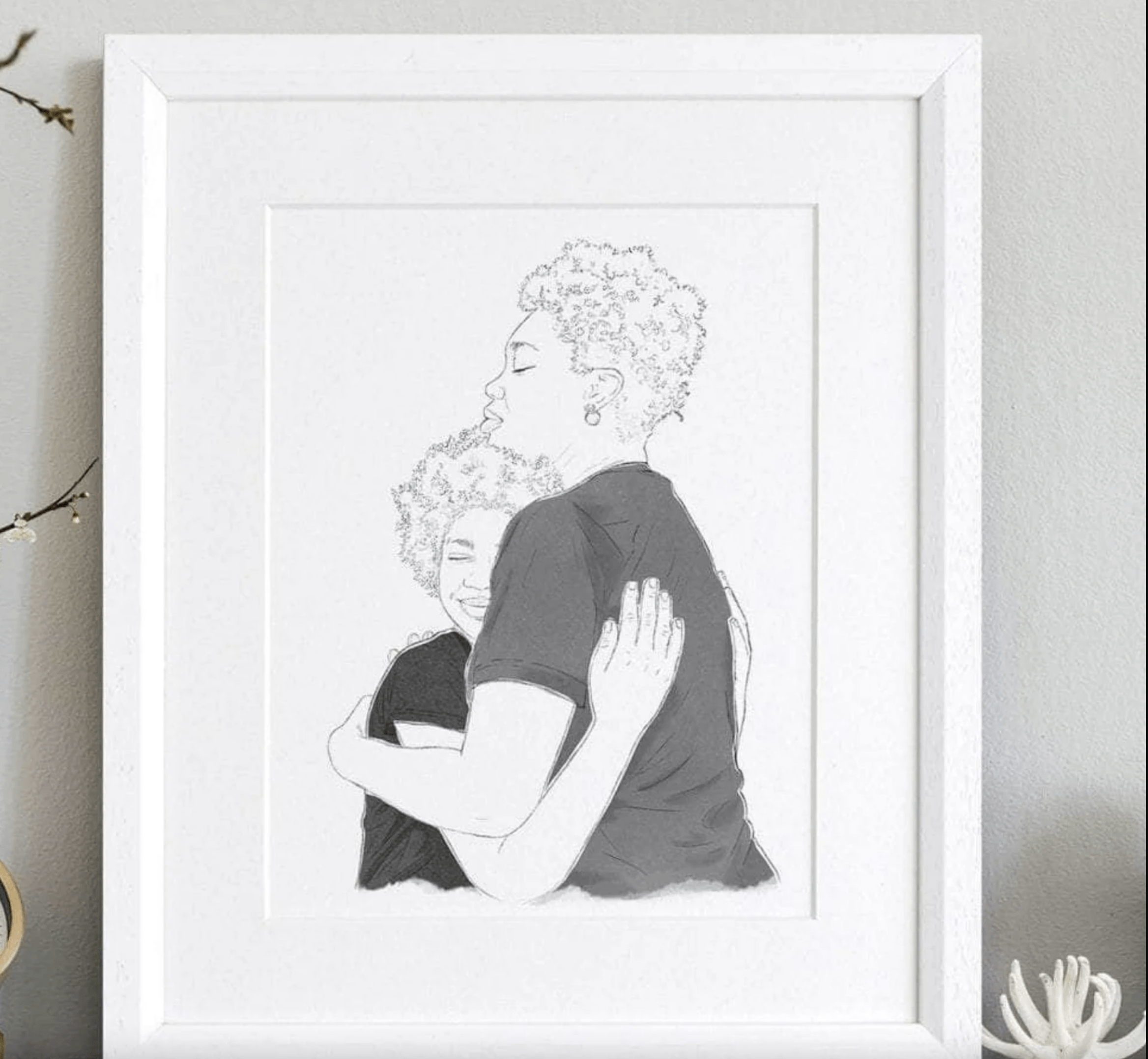 Mummy and Me Line Portrait - Custom Portrait Art