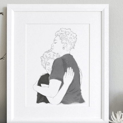 Mummy and Me Line Portrait - Custom Portrait Art