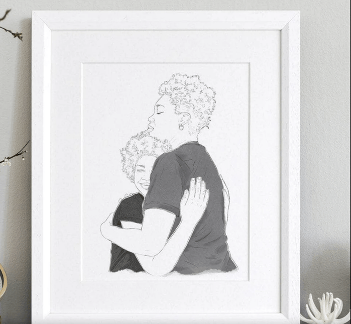 Mummy and Me Line Portrait - Custom Portrait Art