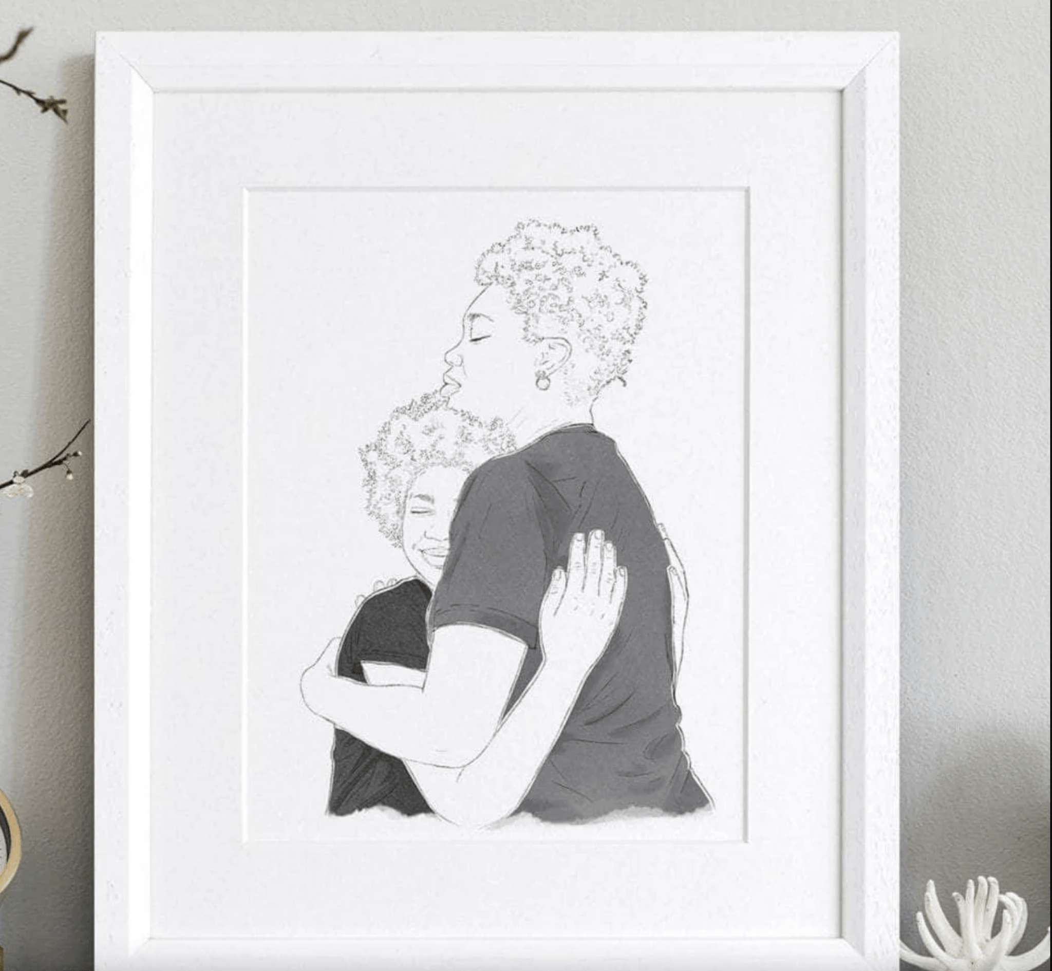 Mummy and Me Line Portrait - Custom Portrait Art