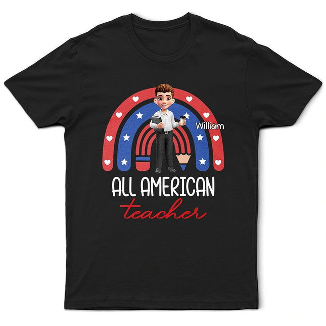Stars And Stripes All American Teacher - Personalized T Shirt