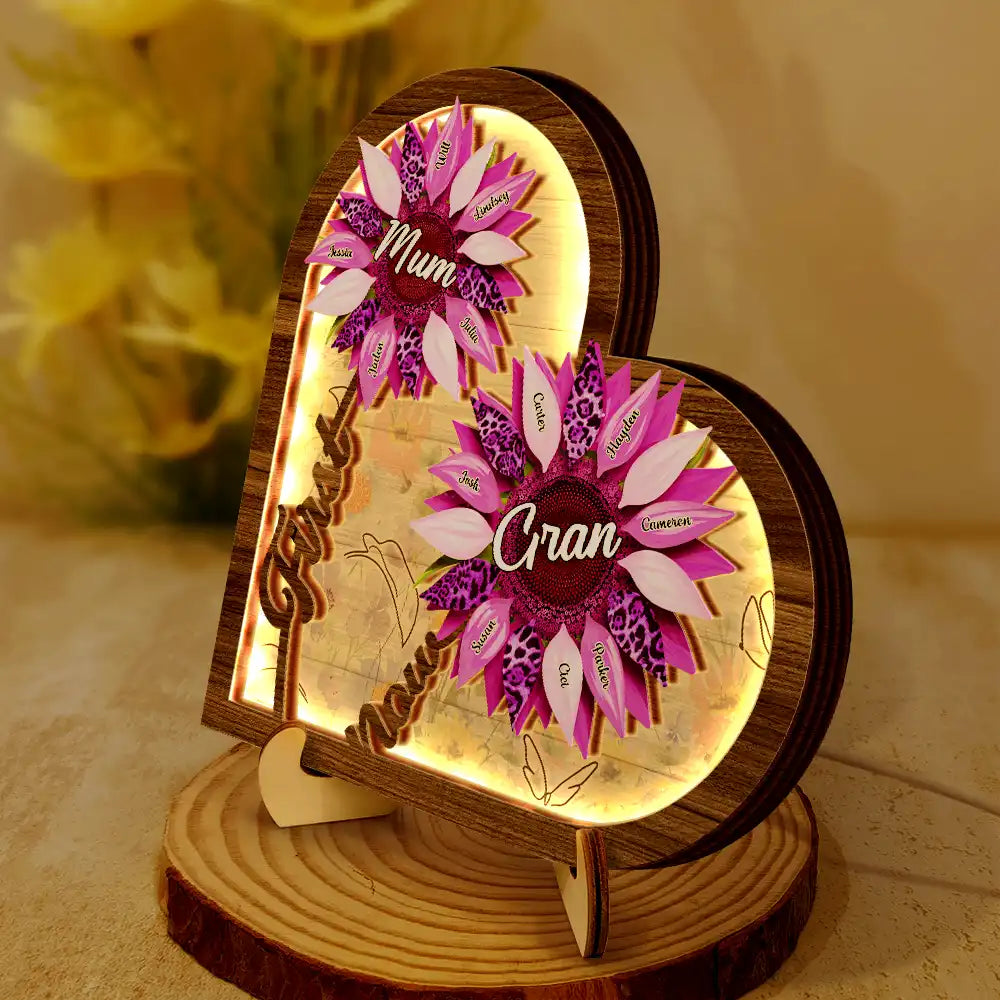 Sunflower First Mom Now Grandma - Personalized LED Light Wooden Plaque