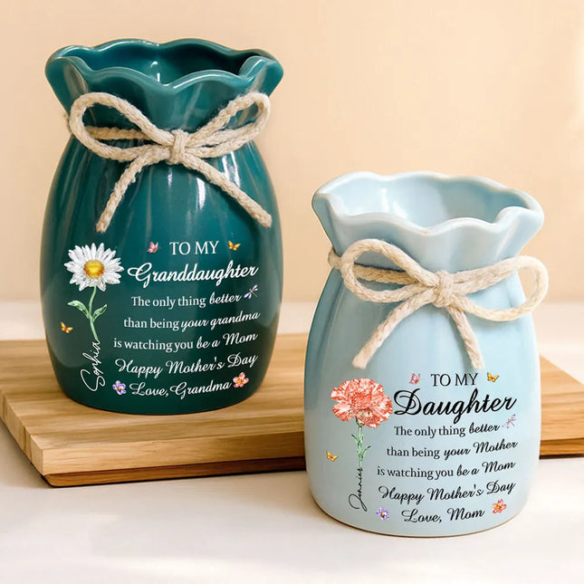 Flower Crystal Effect Watching You Be A Mom - Personalized Ribbon Tie Flower Vase