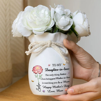 Flower Crystal Effect Watching You Be A Mom - Personalized Ribbon Tie Flower Vase