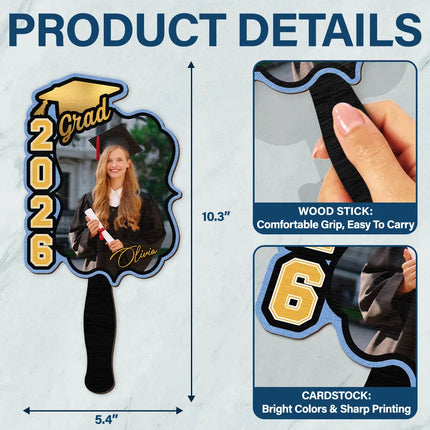 Custom Photo Congrats Graduation With Team School's Logo - Personalized Graduation Handheld Fan